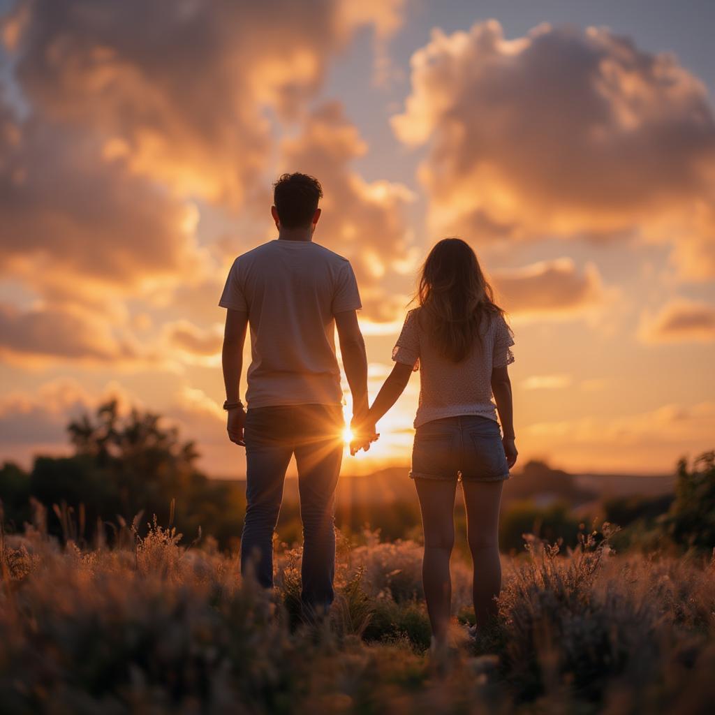 Couple Holding Hands at Sunset