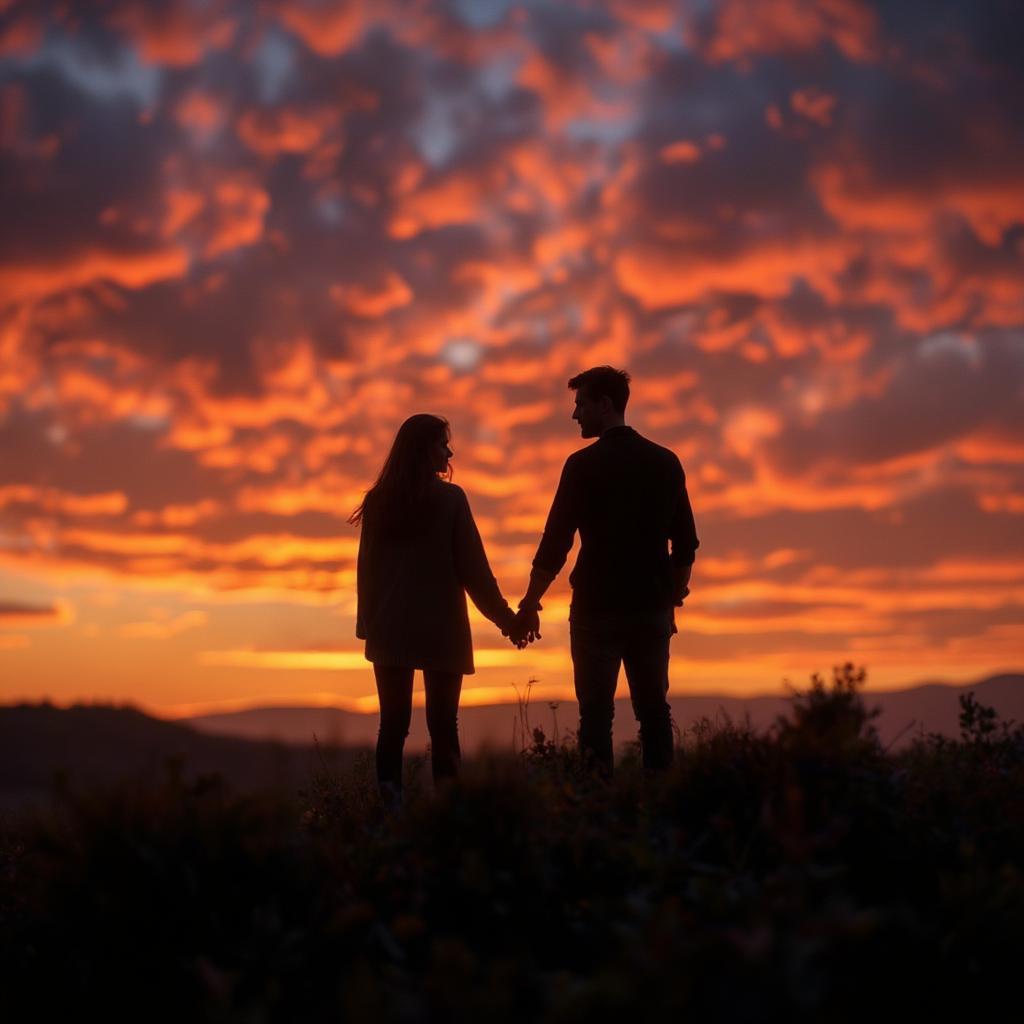 Couple Holding Hands at Sunset