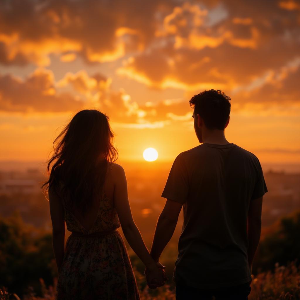 Couple Holding Hands at Sunset