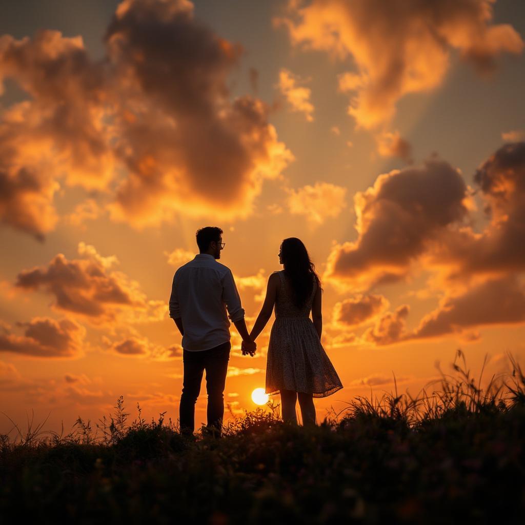 Couple Holding Hands at Sunset