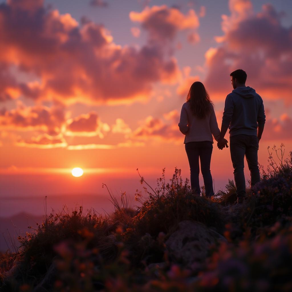 Couple holding hands at sunset, symbolizing a renewed commitment