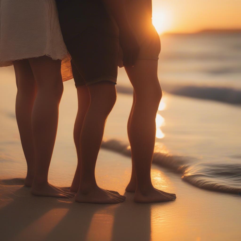 Couple holding hands on a sunset beach