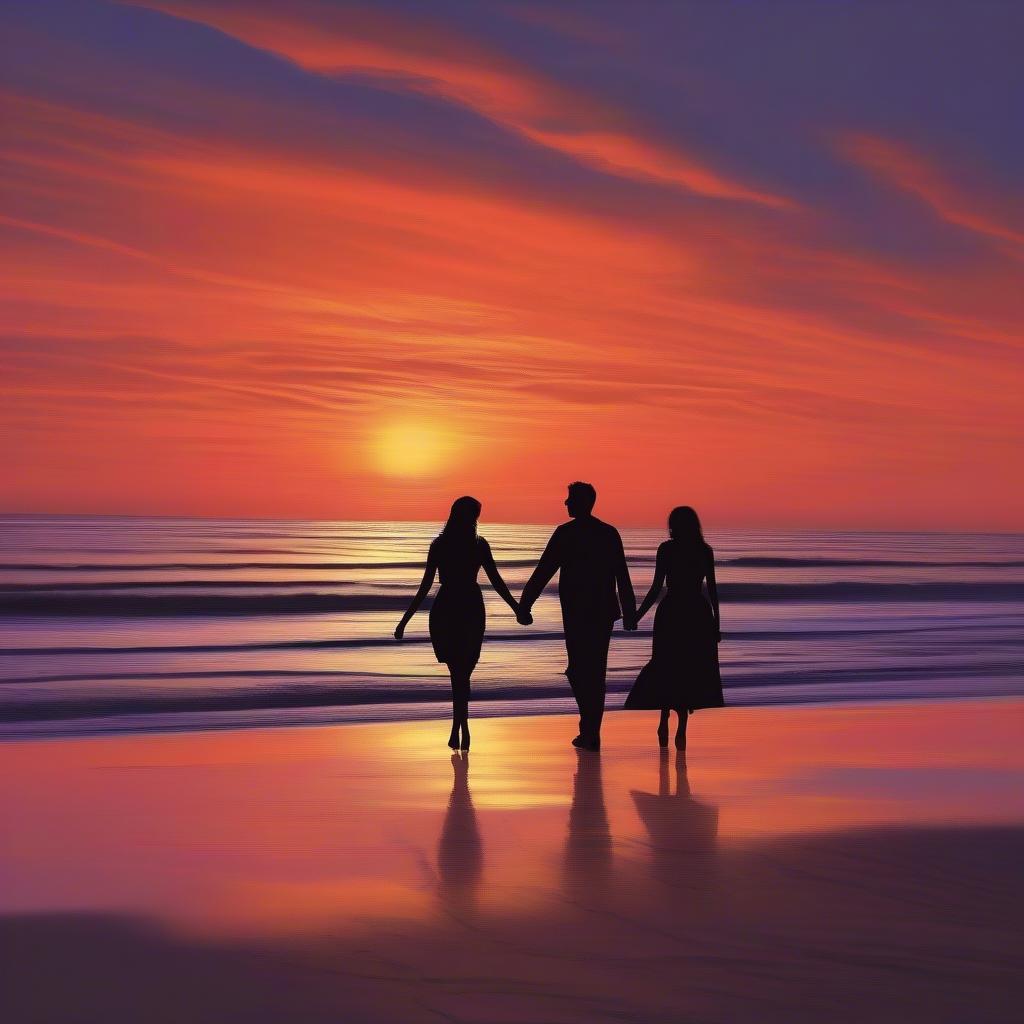 Couple Holding Hands on Sunset Beach