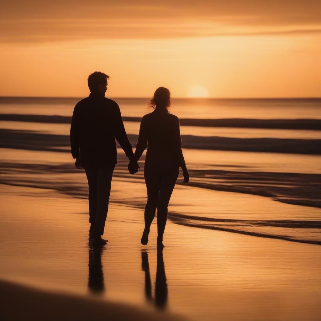 Couple Holding Hands at Sunset on the Beach