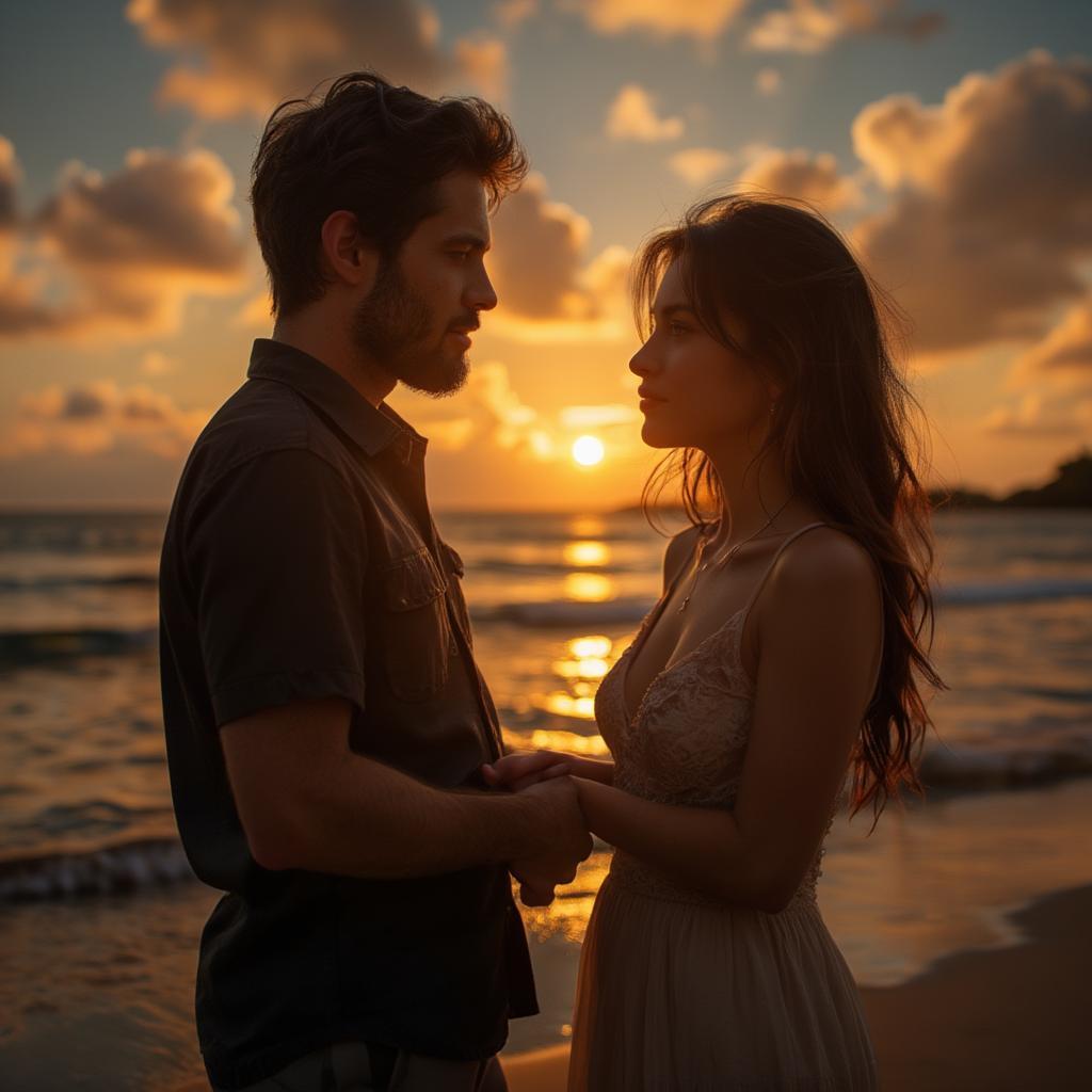 Couple Holding Hands at Sunset on a Beach in Thailand