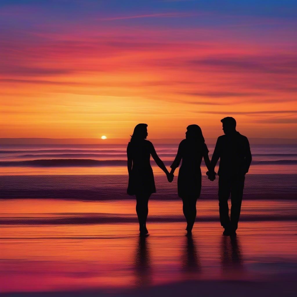 Couple Holding Hands Watching Sunset on Valentine's Day