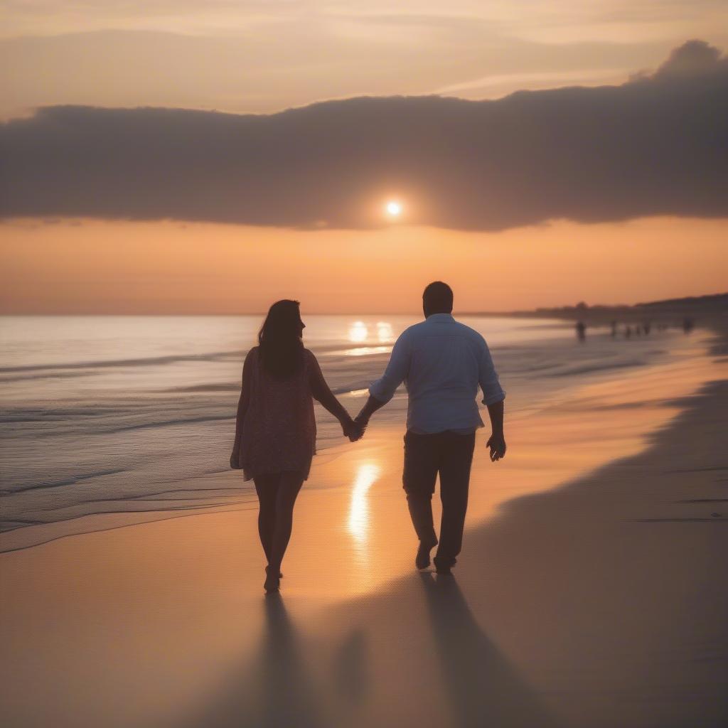 Couple Holding Hands Walking on Beach