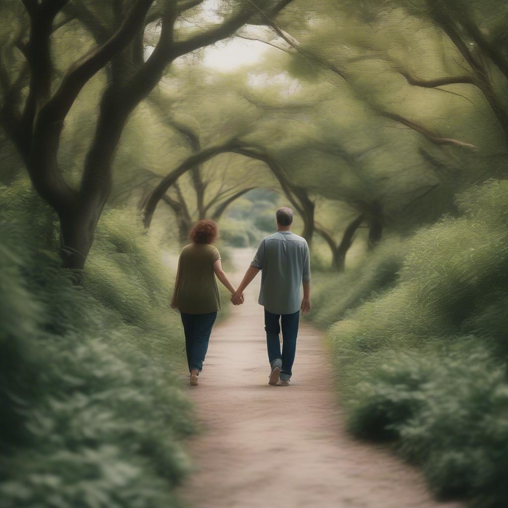 Couple Holding Hands Walking on a Path