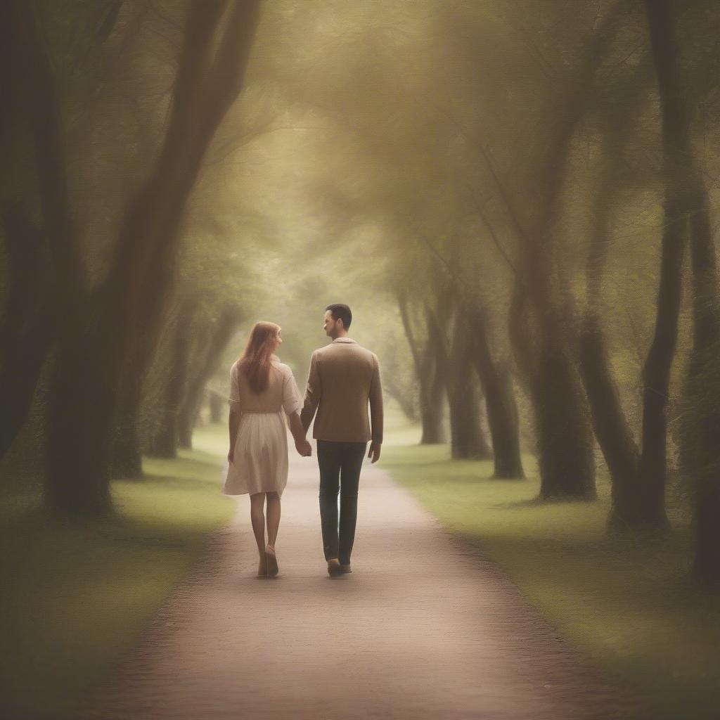 Couple Holding Hands Walking Down a Path with Personalized Quote