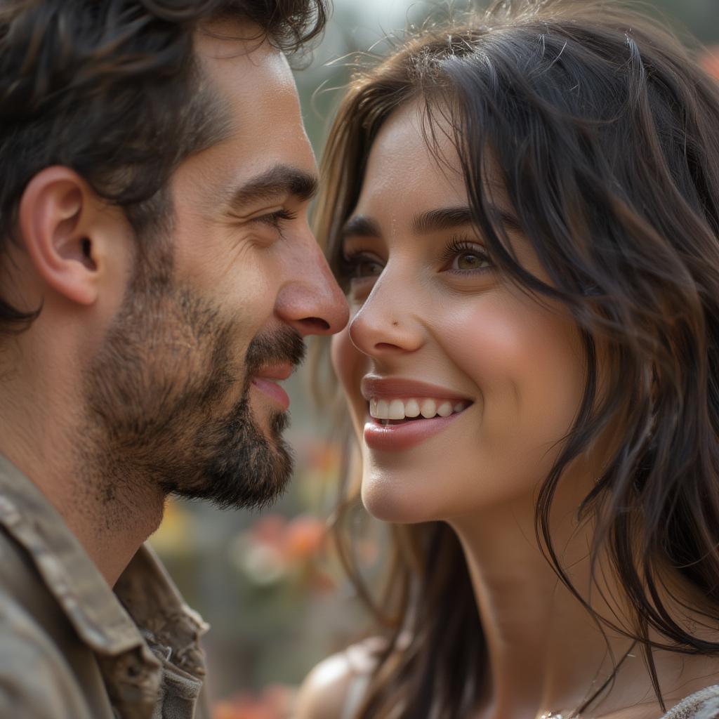 Couple in love smiling at each other