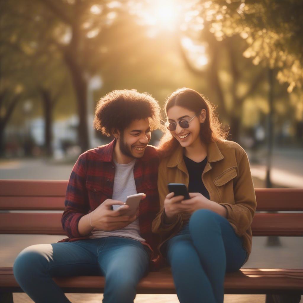 Couple Laughing at Amusing Love Quote on Phone