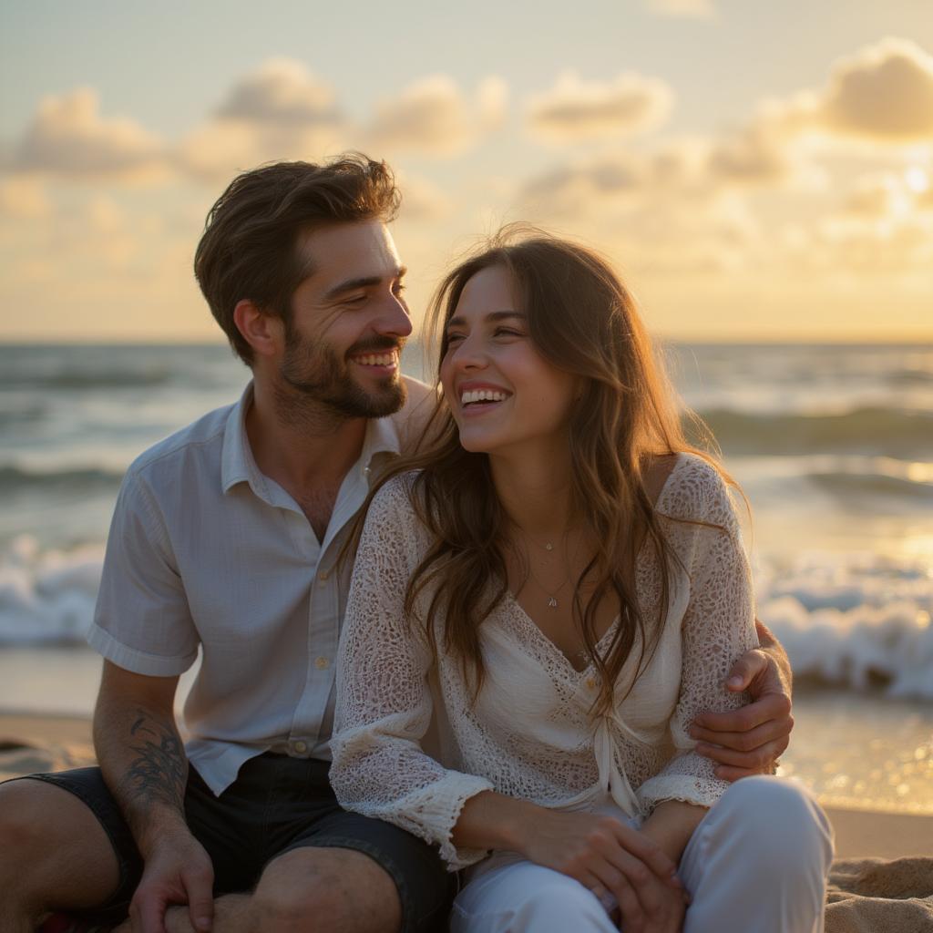 Couple Sharing a Laugh on the Beach