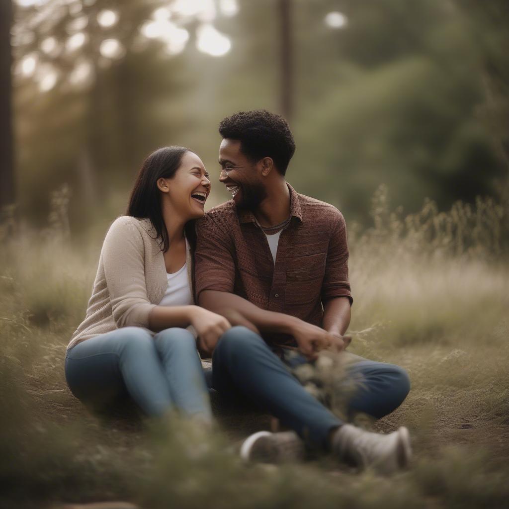 Couple Laughing Together Outdoors