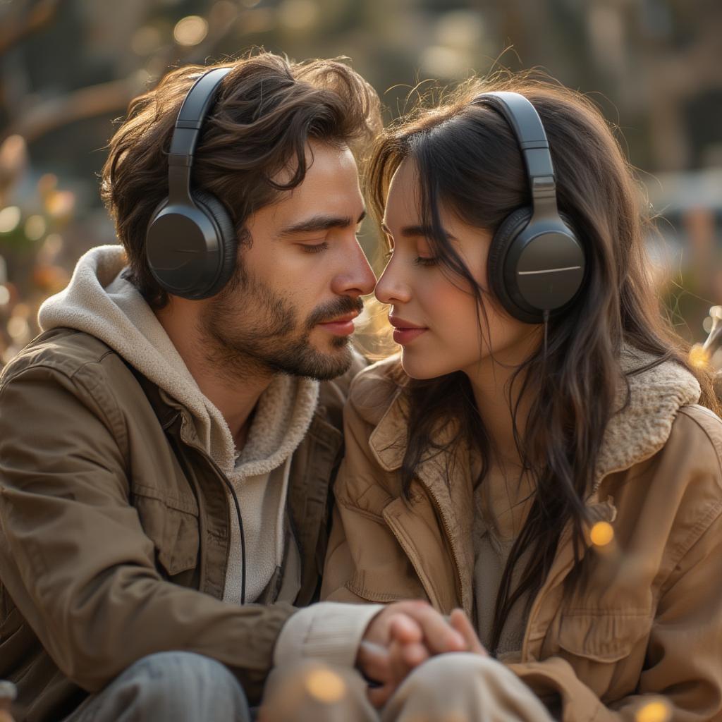 A couple listening to music together