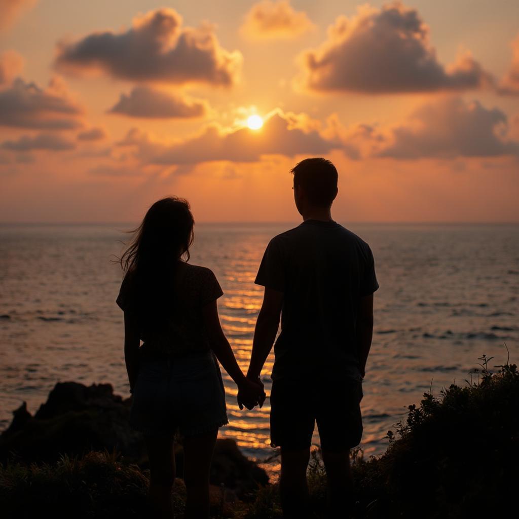 Couple Admiring a Sunset While Traveling