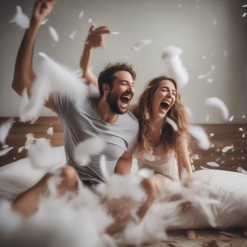 Couple Having a Pillow Fight