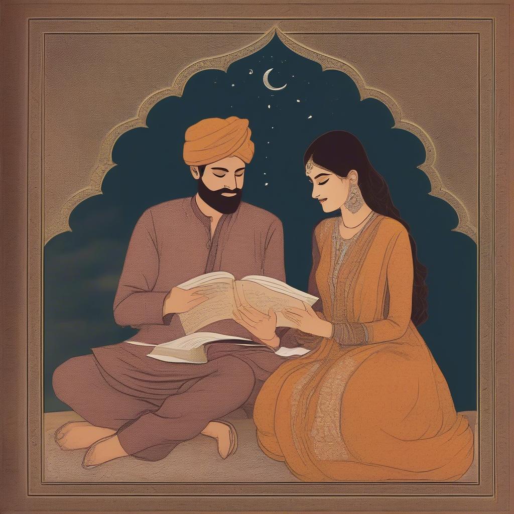 A couple reading Urdu poetry together.