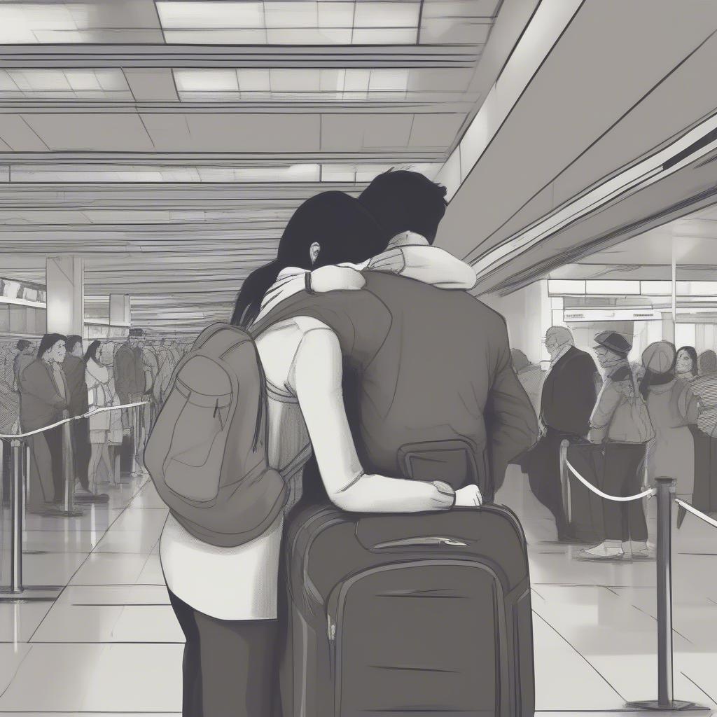 Couple Reunited Hugging at the Airport