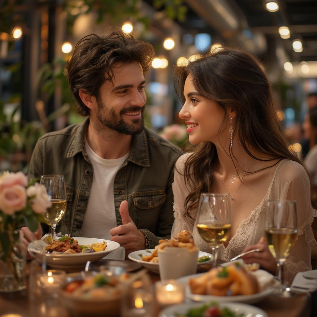 Couple sharing a meal at a restaurant