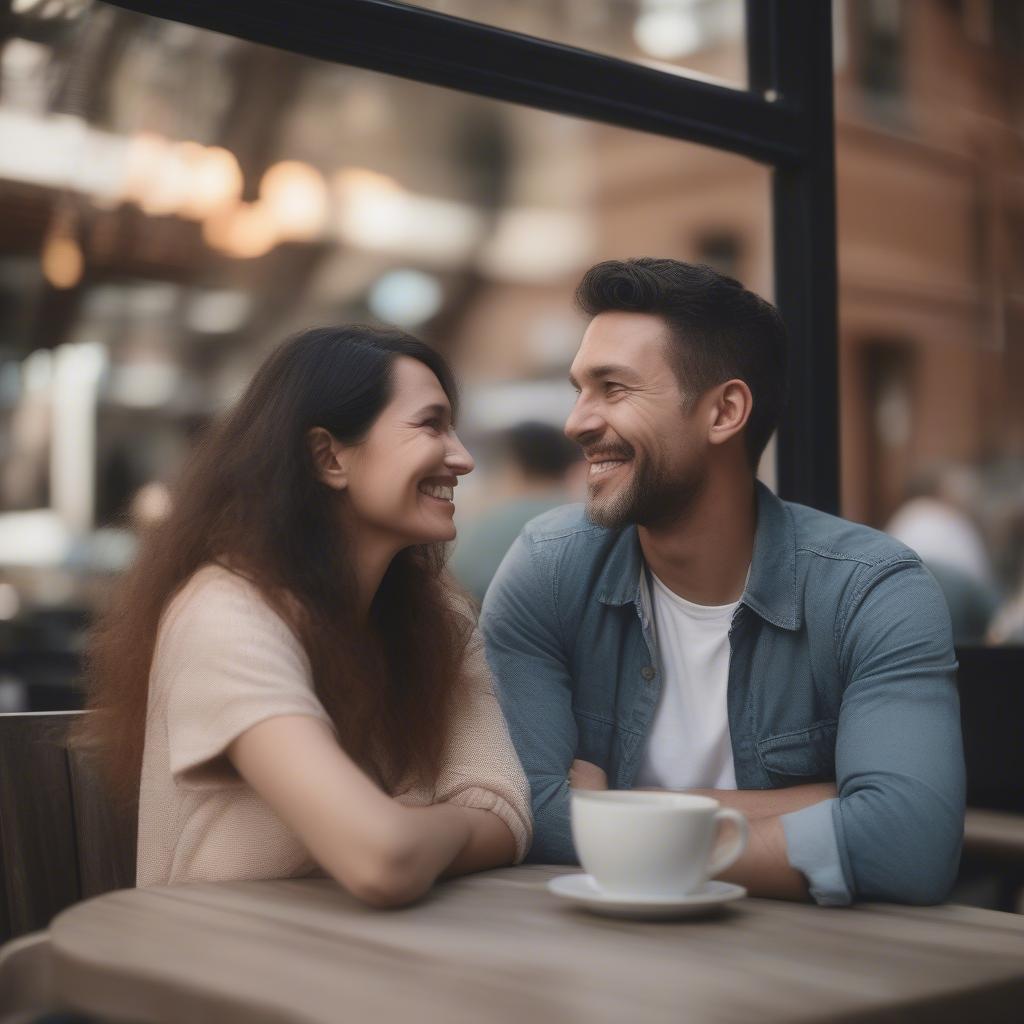 Couple Talking Intimately at Cafe