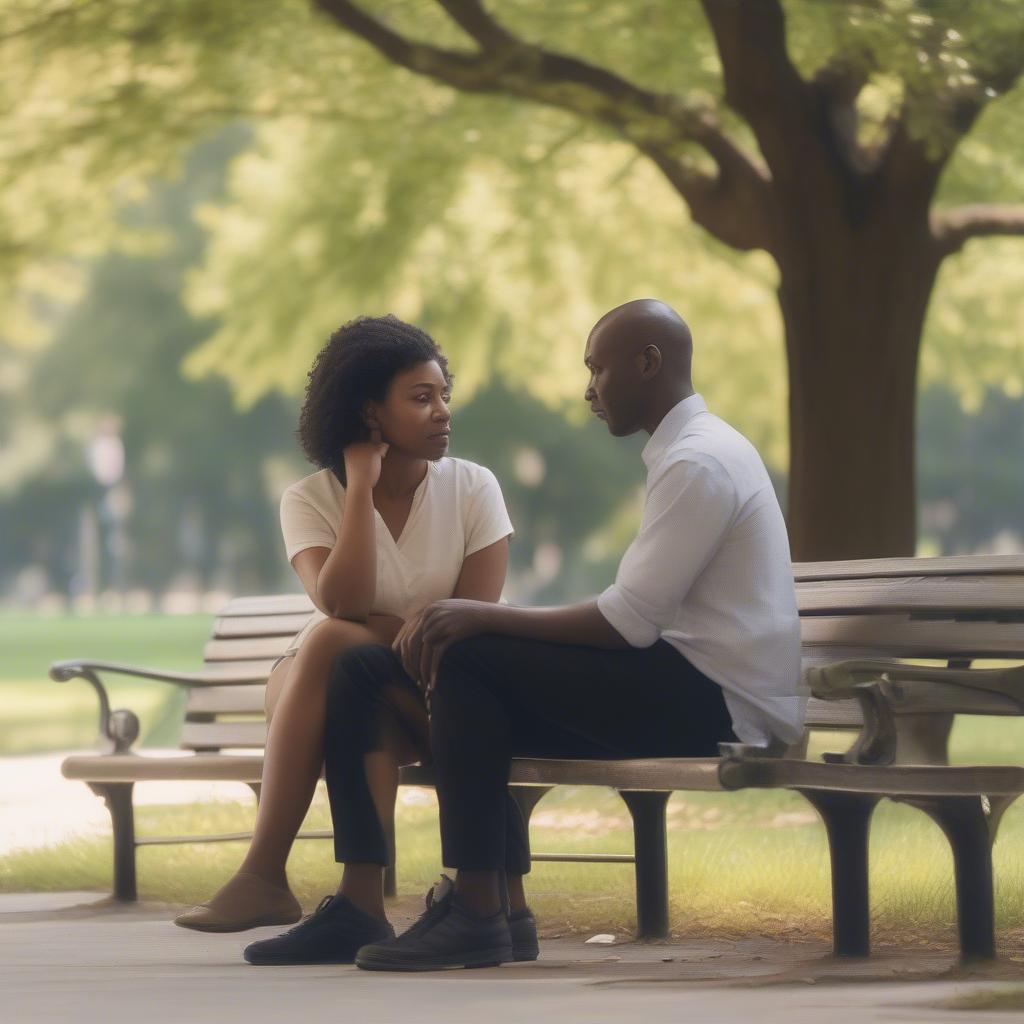 Couple Talking on a Park Bench