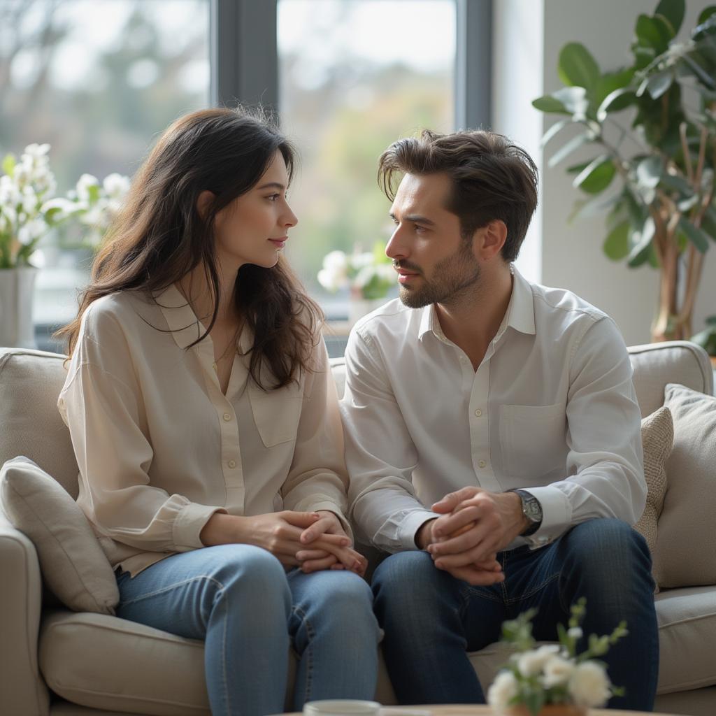 Couple sitting together having a heart-to-heart conversation