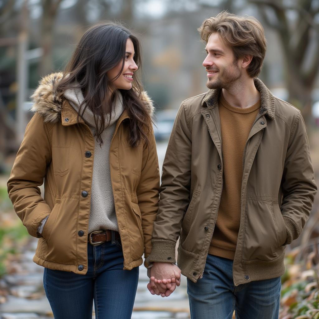 A couple walking and talking, demonstrating connection.