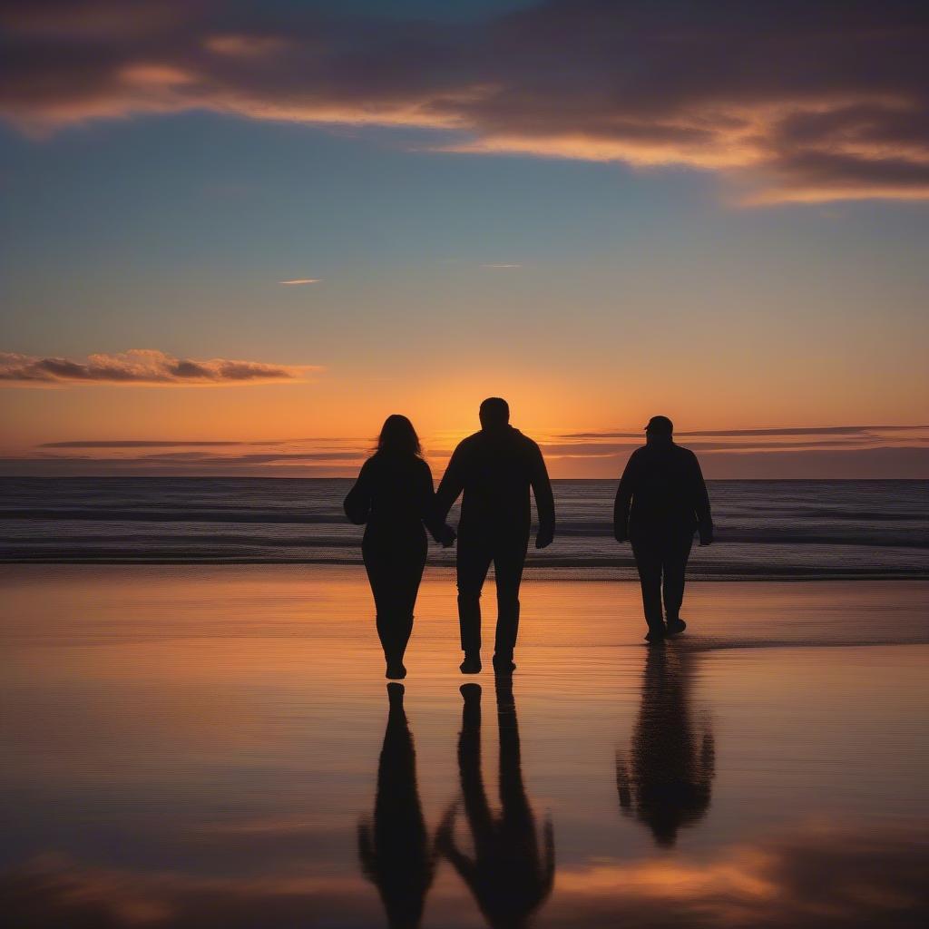 Couple Walking on Beach at Sunset, Symbol of Loyal Love