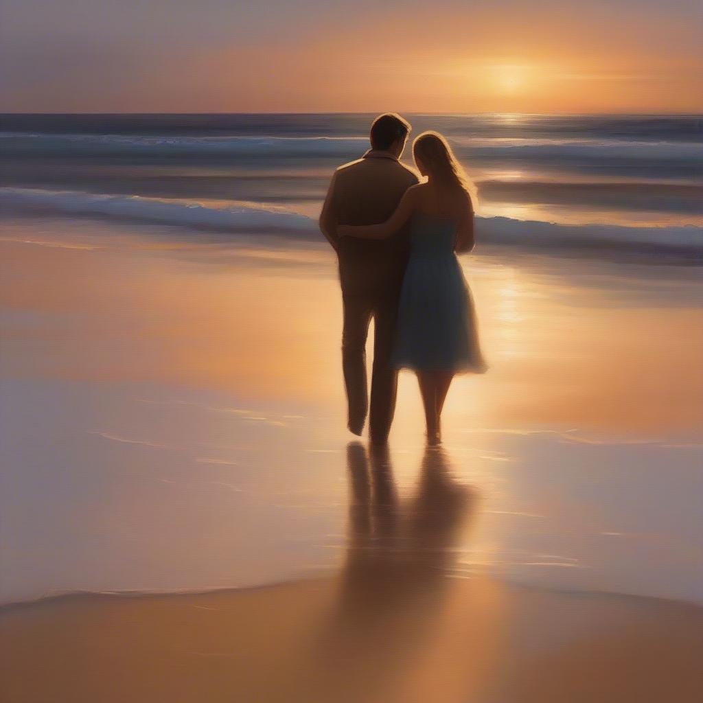 A couple walking hand-in-hand along a beach at sunset, with the quote "I love you more than words can say." elegantly incorporated.