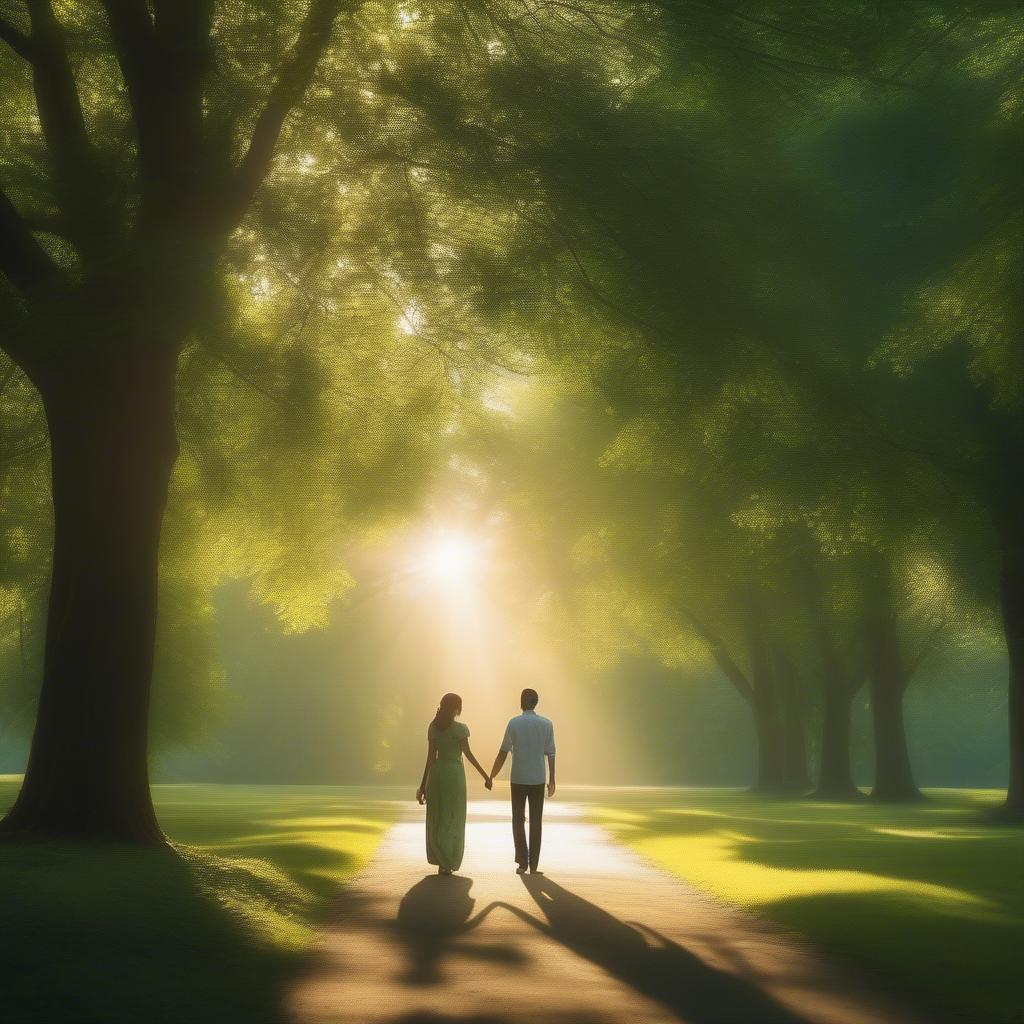 Couple Walking Hand-in-Hand in a Park