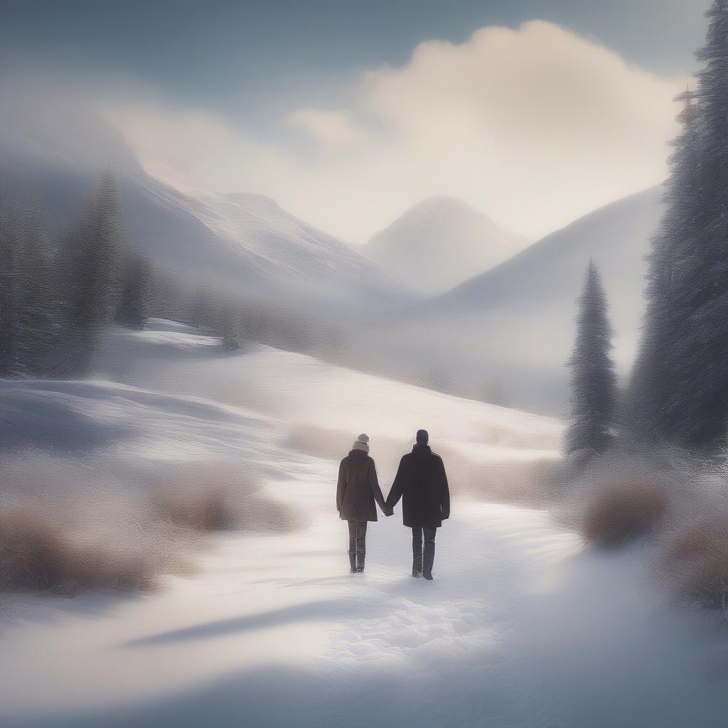 Couple walking in the snow