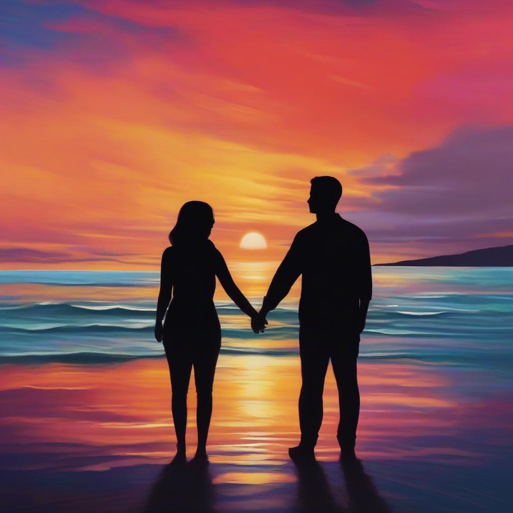 A Couple Watching the Sunset over the Ocean