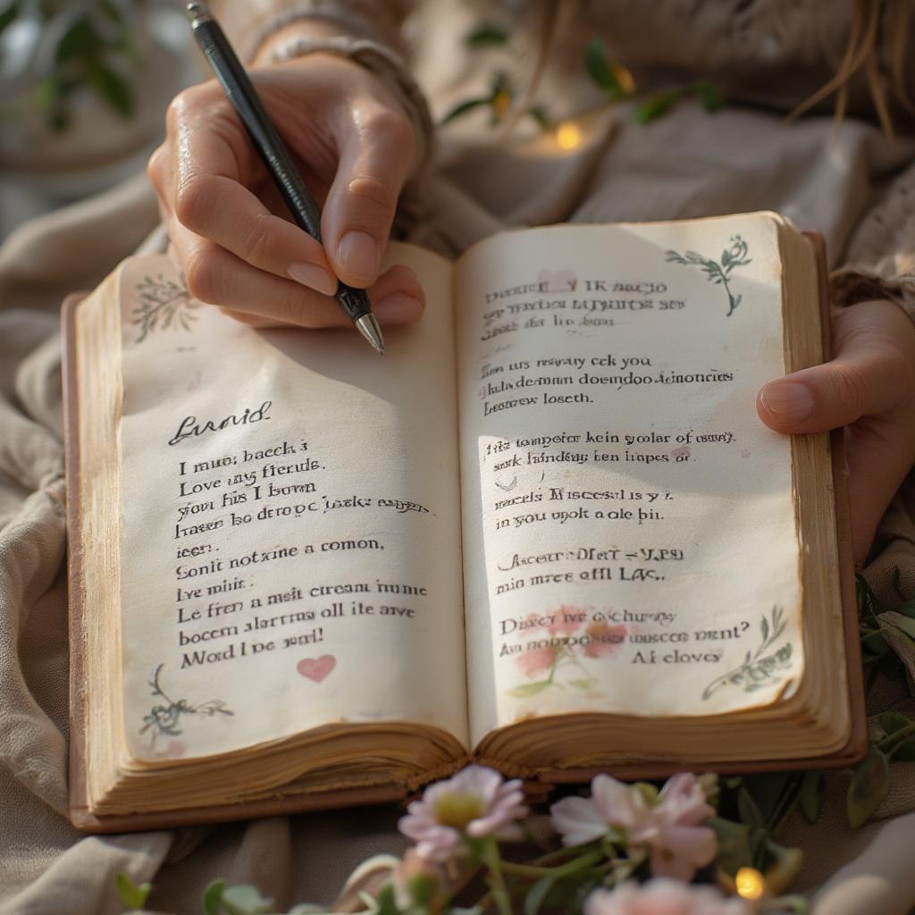 A person writing in a journal, crafting personalized "I miss you" messages