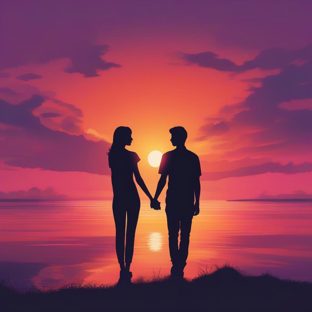 Couple holding hands at sunset, symbolizing a sweet and enduring love.