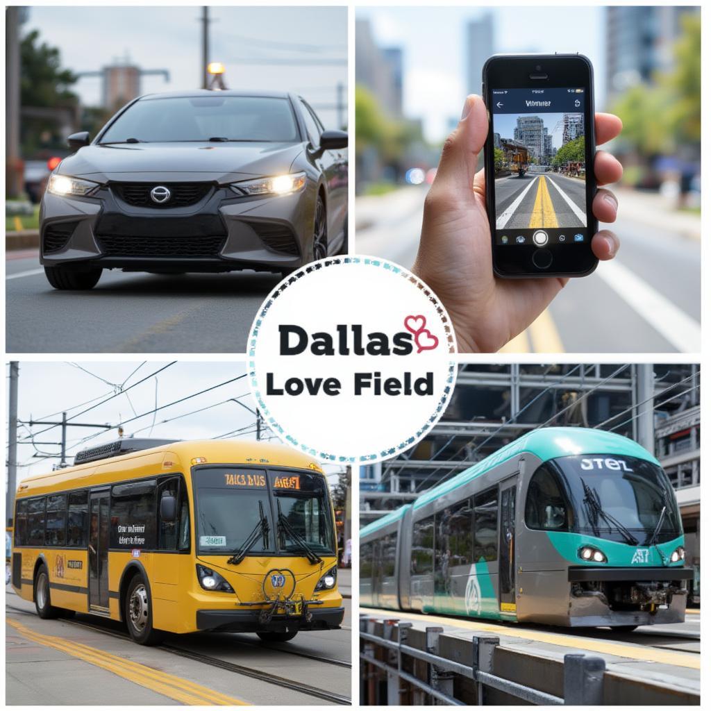 Various transportation options available to reach Dallas Love Field: car, taxi, ride-sharing, and public transport.