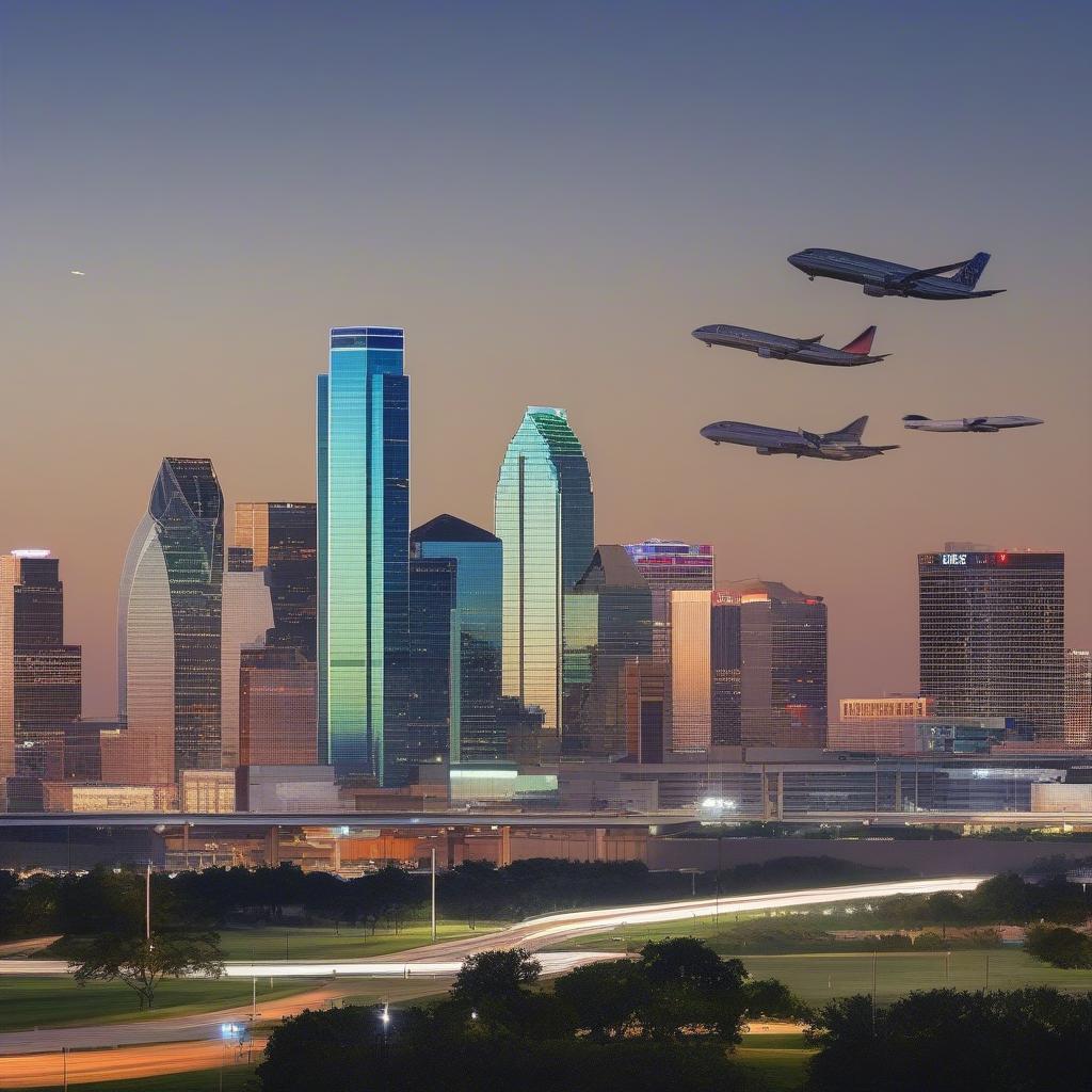 Dallas Skyline with Airplanes