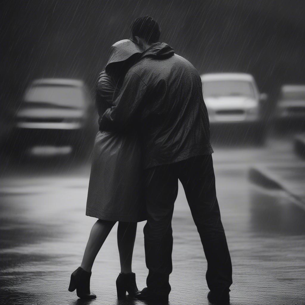 Couple Embracing in Rain