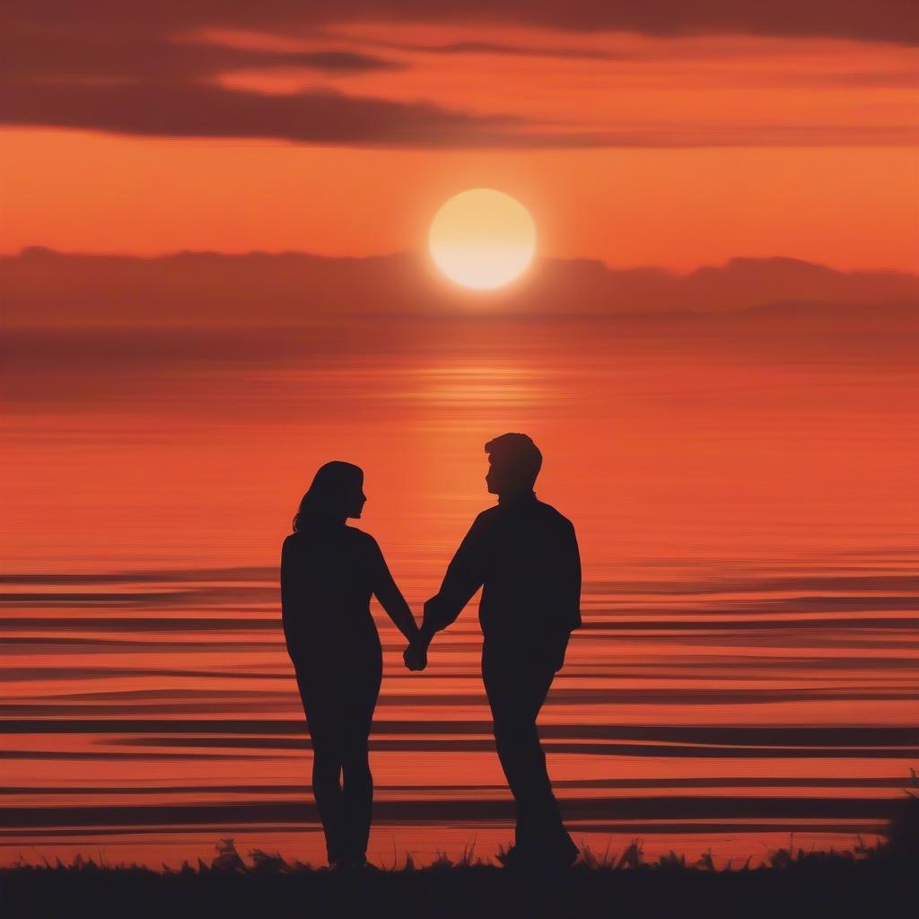 Couple Holding Hands at Sunset