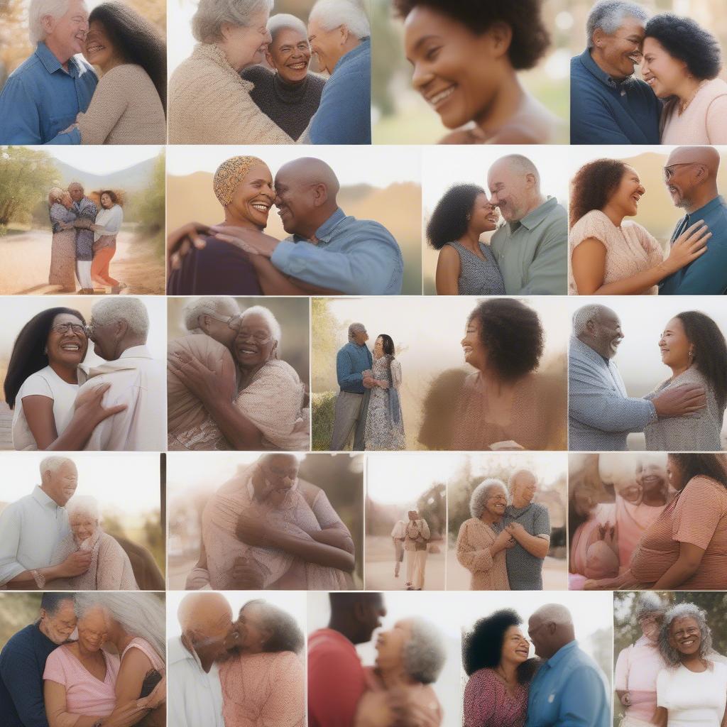 Diverse couples celebrating love in different ways, representing the multifaceted nature of love.