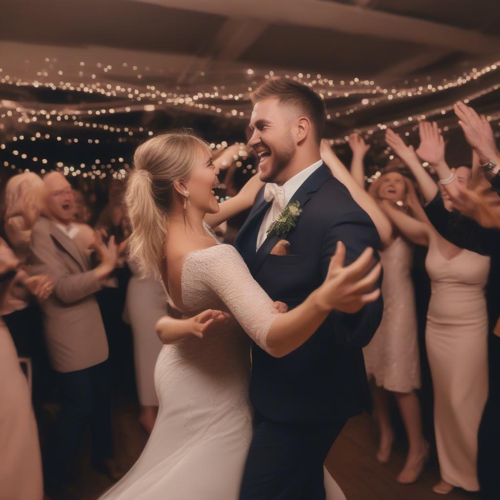 A couple dancing to "Do You Love Me" at their wedding