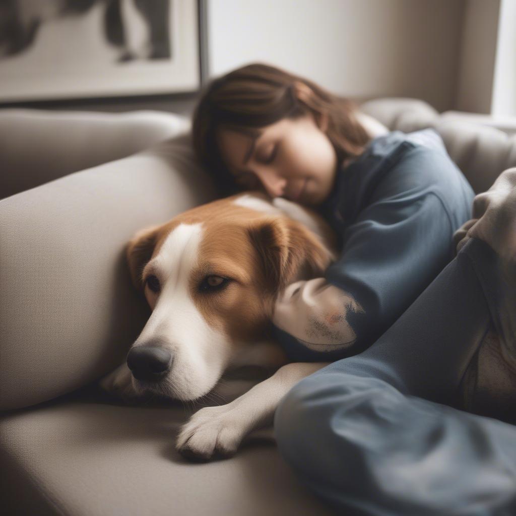 Dog Cuddling with Owner