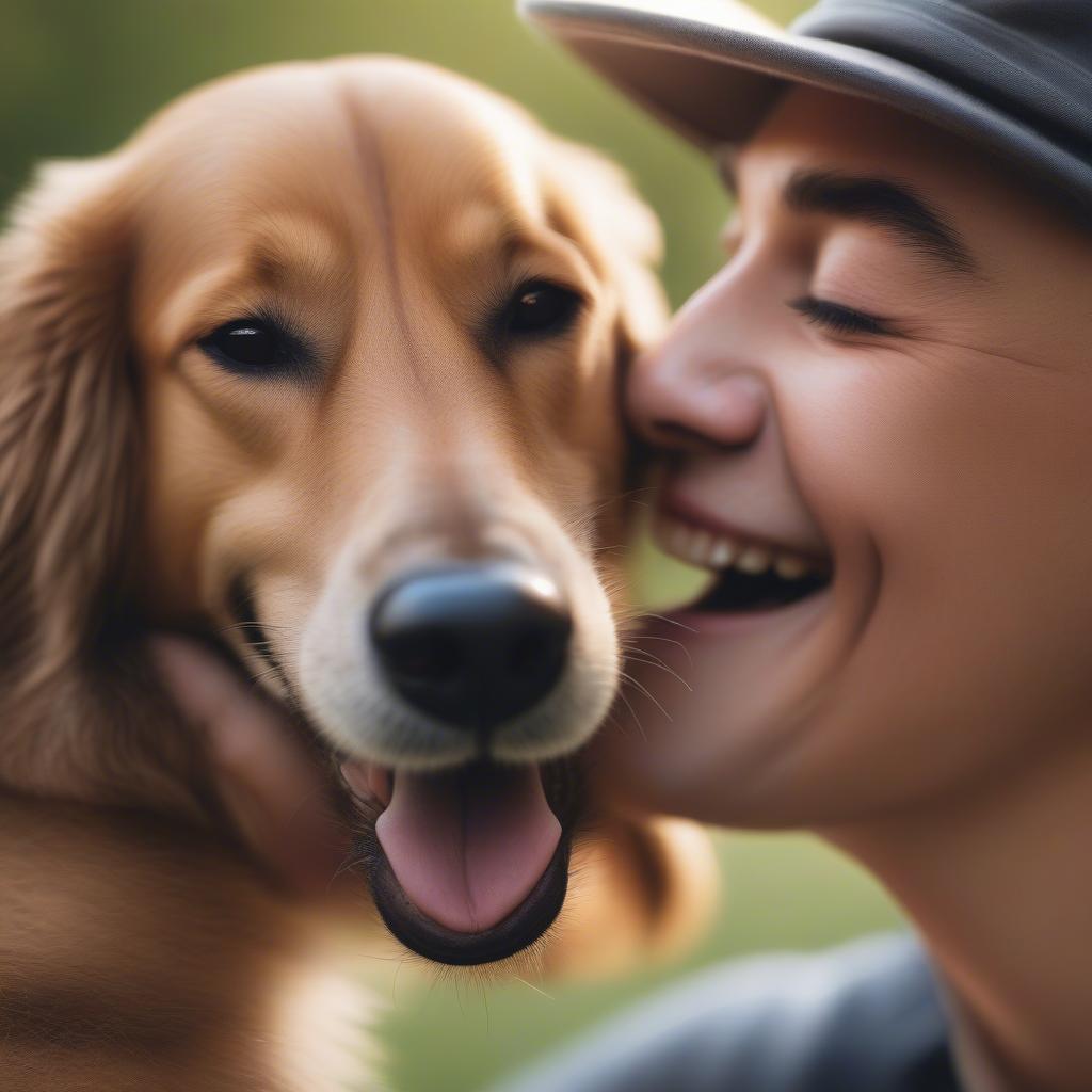 Dog affectionately licking its owner's face