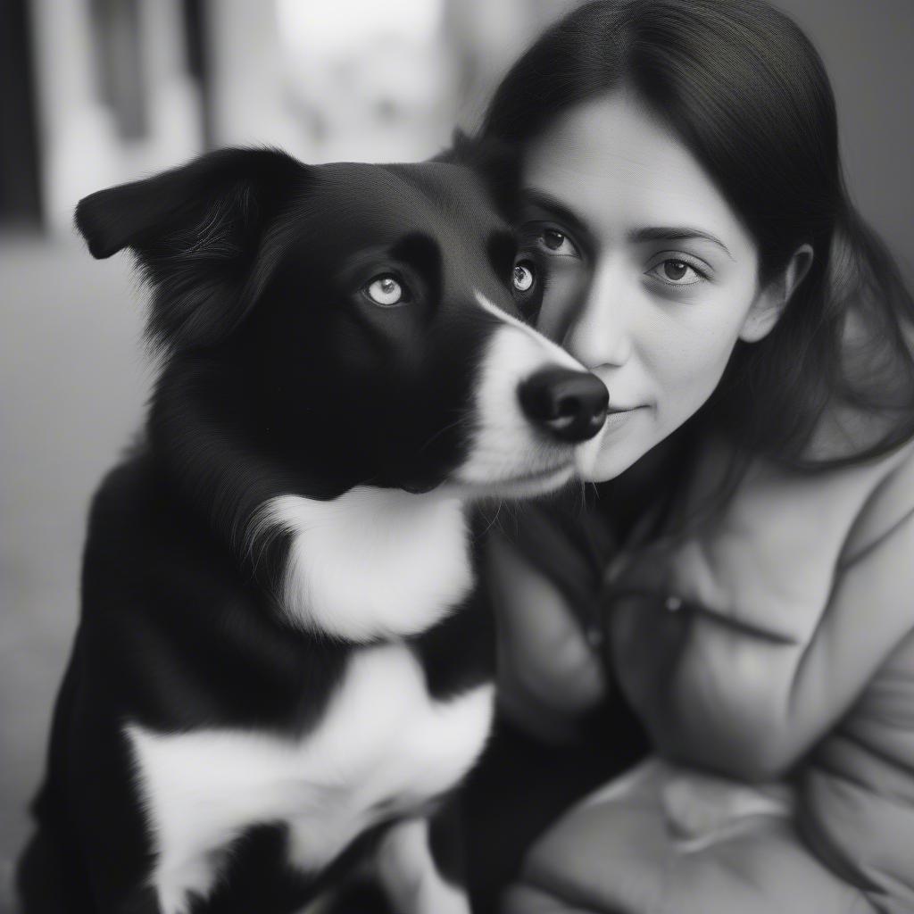 Dog making deep eye contact with its owner