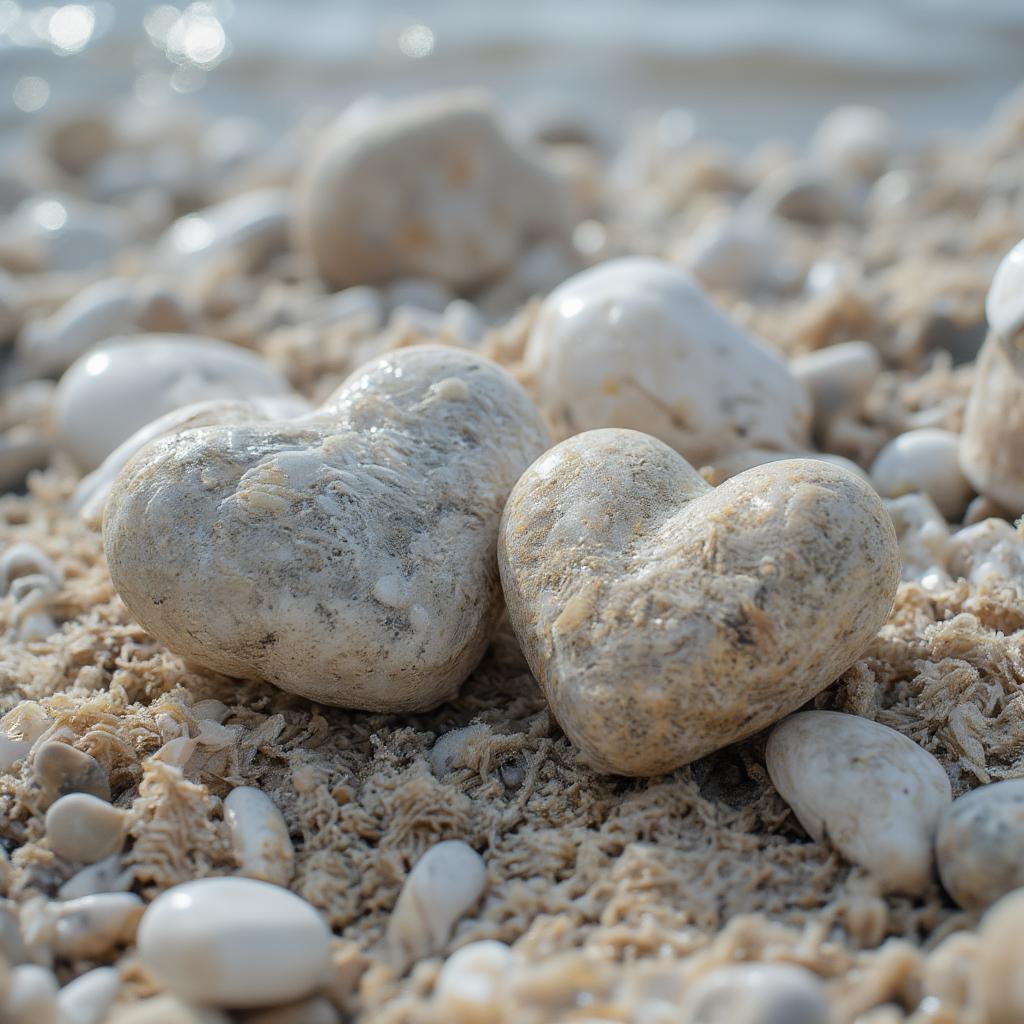 Heart Shaped Pebbles on a Beach