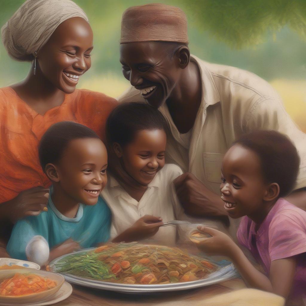 East African family sharing a meal together