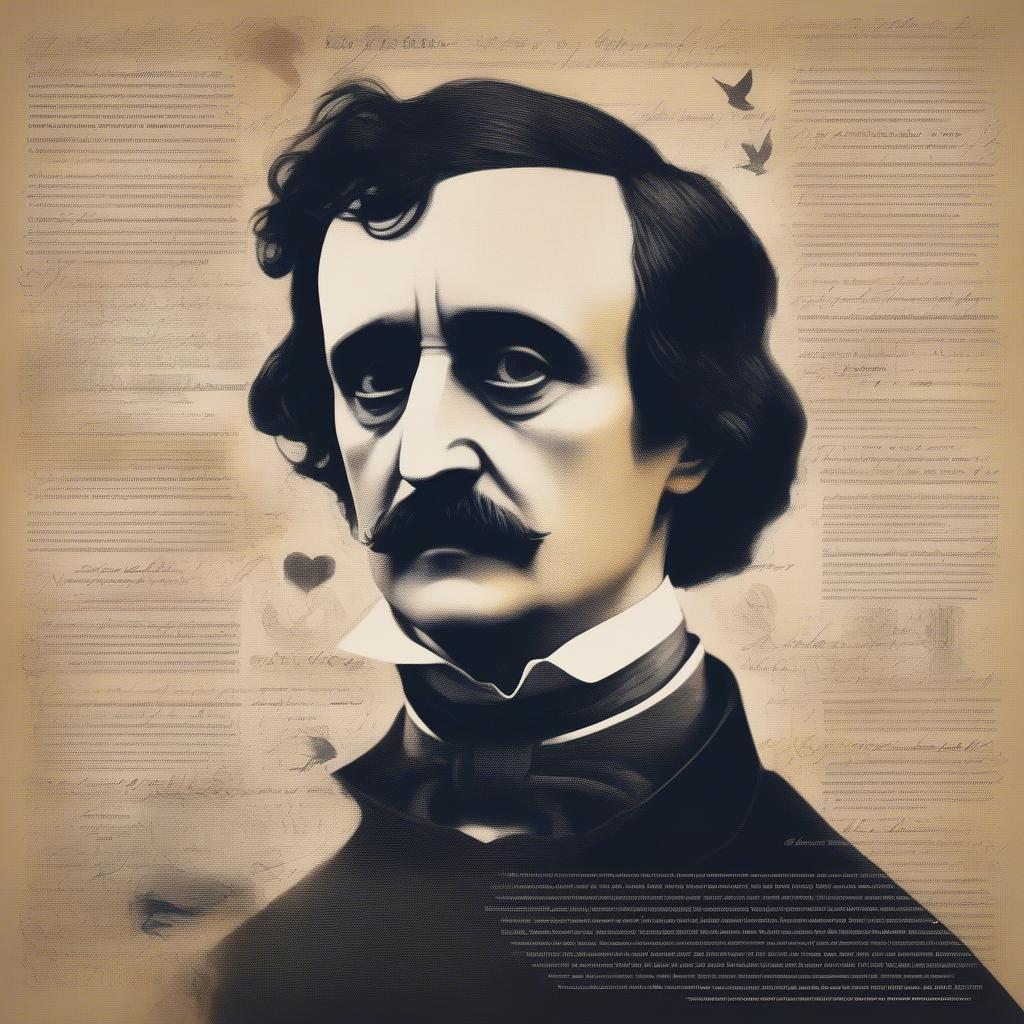 Edgar Allan Poe Portrait with Love Quotes Overlay