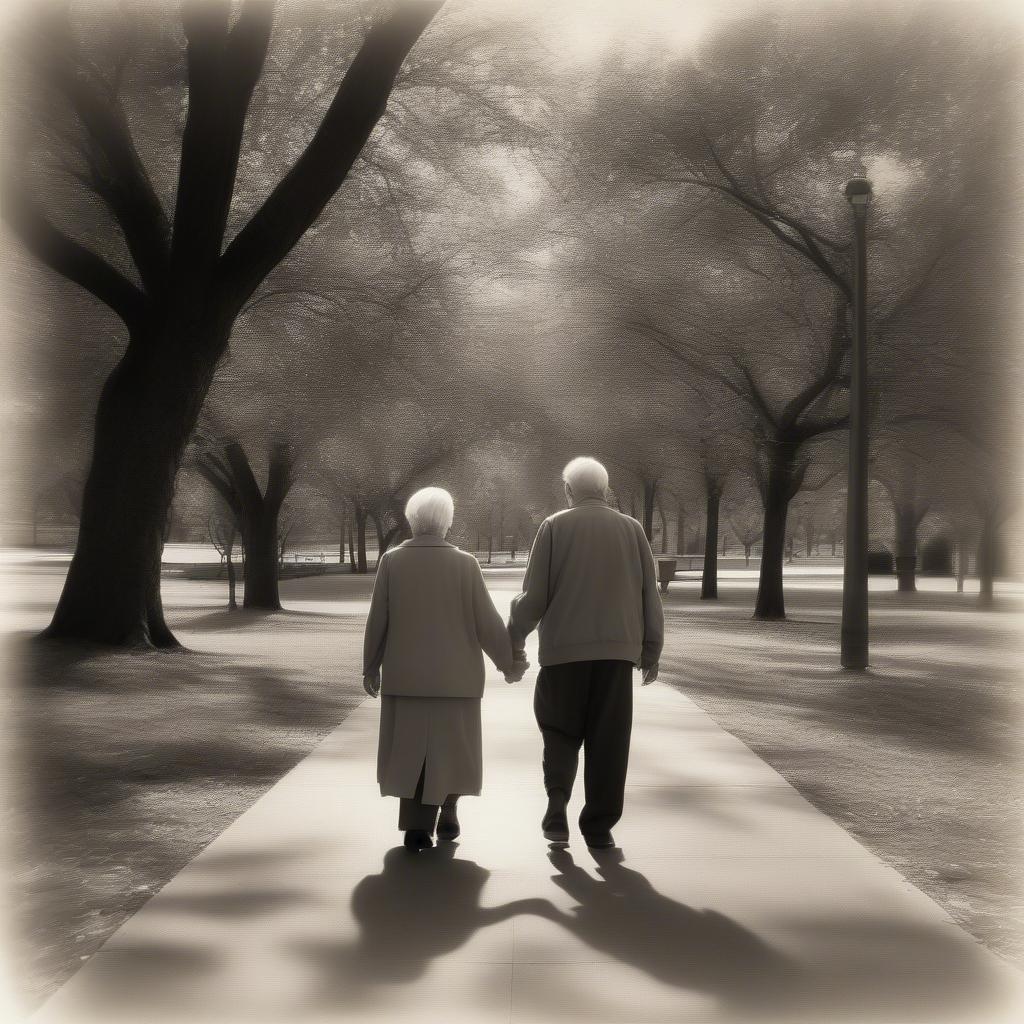 Elderly Couple Holding Hands in a Park