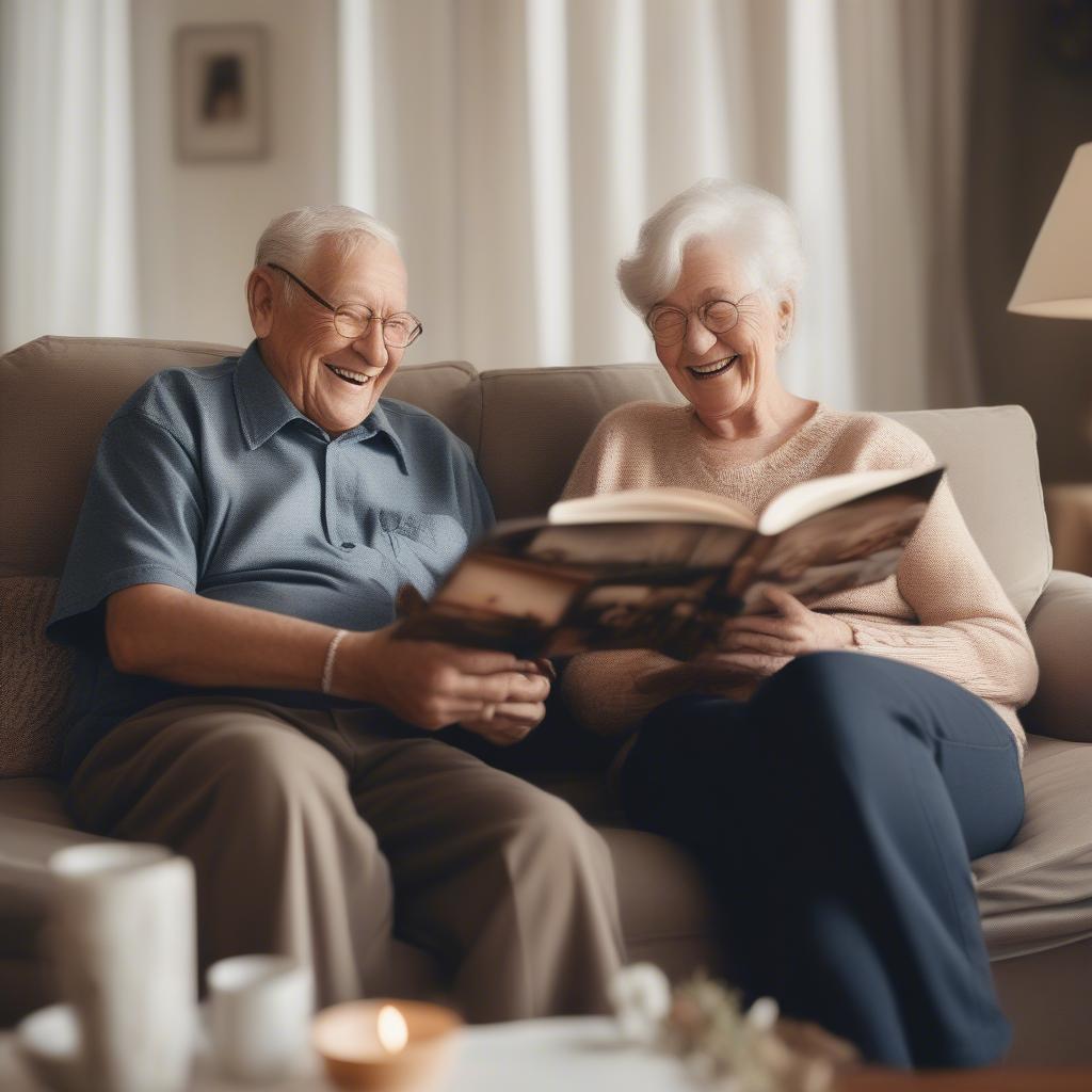 Elderly Couple Looking at Photo Album