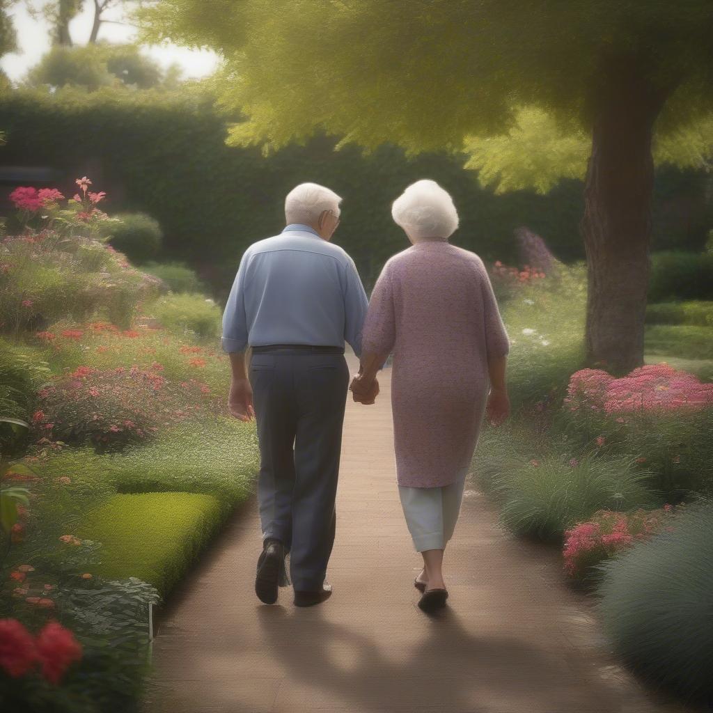 Elderly couple holding hands, portraying enduring love