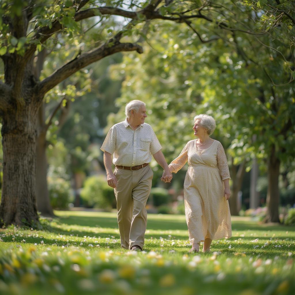 Elderly Couple Walking in the Park